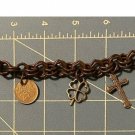 Vtg Etruscan Chunky Charm Bracelet Trinidad& Tobago Coin Clover Crucified Christ
