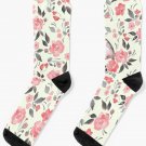Bird And Red Flowers. Spring Watercolor Pattern Socks