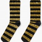 Black And Golden Glitter Vintage Stripes Socks