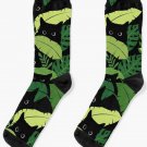 Black Cats Peeking From Tropical Leaves Floral Socks