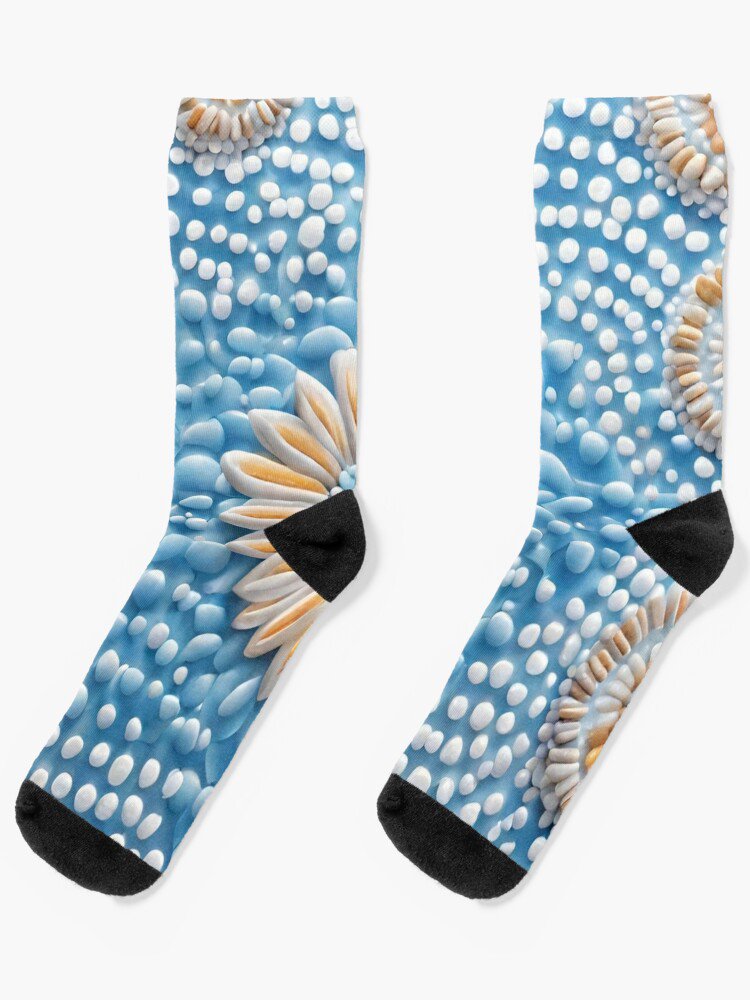 Blue Flowers With Dot Paint Art Pattern Socks