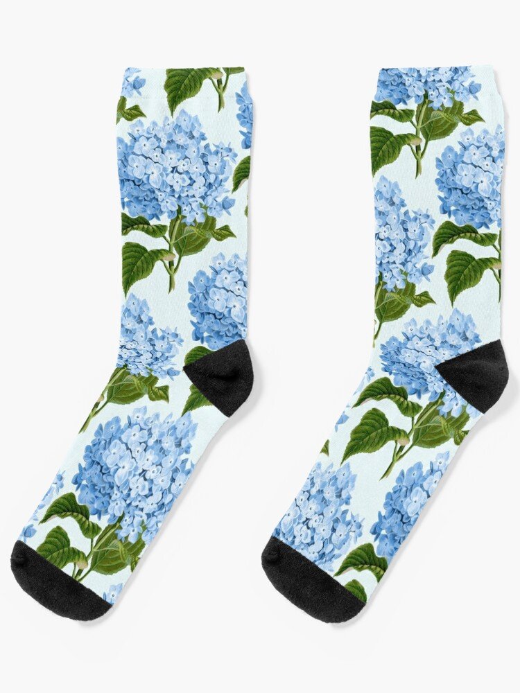 Blue Hydrangea Print - Floral Print Socks
