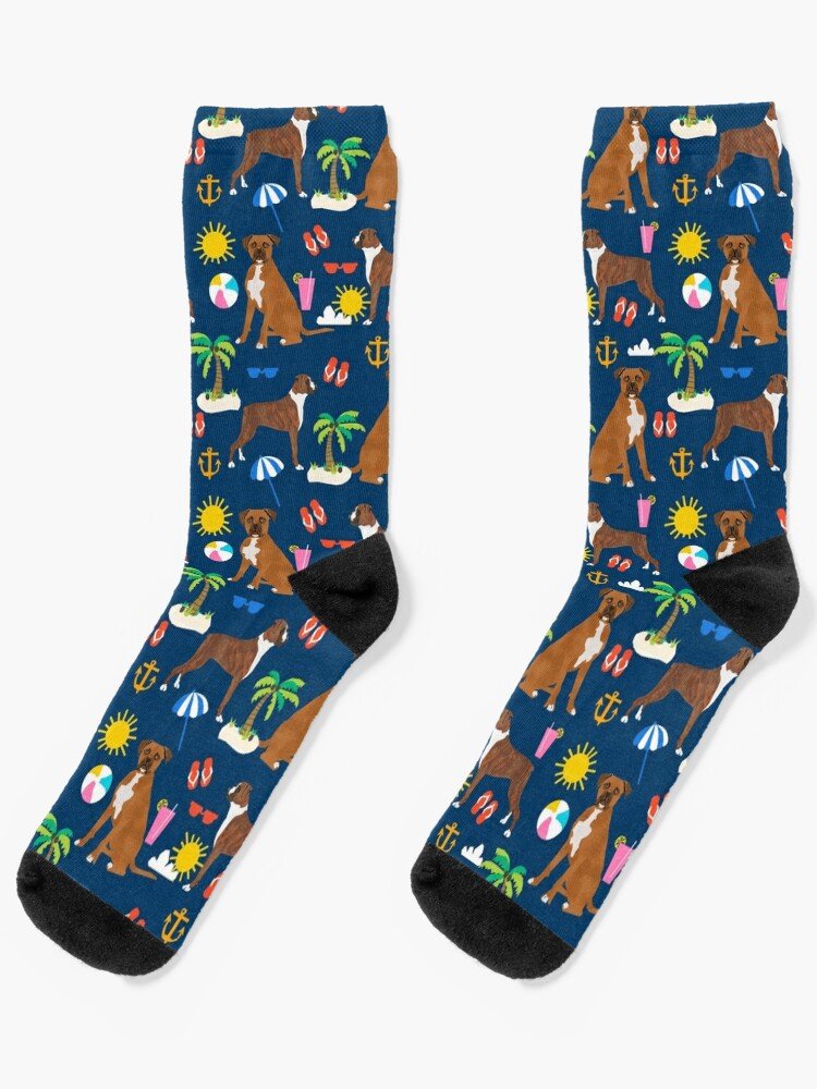 Boxer Dog Summer Beach Tropical Palm Tree Vacation Boxers Pet Gifts Socks