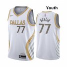 Youth Dallas Mavericks #77 Luka Doncic 2020-21 Jersey White City Edition Gold silver logo
