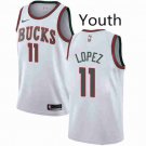 Youth Milwaukee Bucks #11 Brook Lopez Swingman White Basketball Jersey