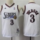 Youth Sixers #3 Allen Iverson White Basketball Throwback Jersey Stitched