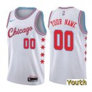 Youth,kids Chicago Bulls #00 Custom Name Number Jersey White City Edition Swingman Basketball