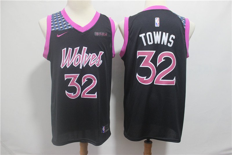 Men Timberwolves #32 Karl-Anthony Towns 2019 City Edition Jersey Black