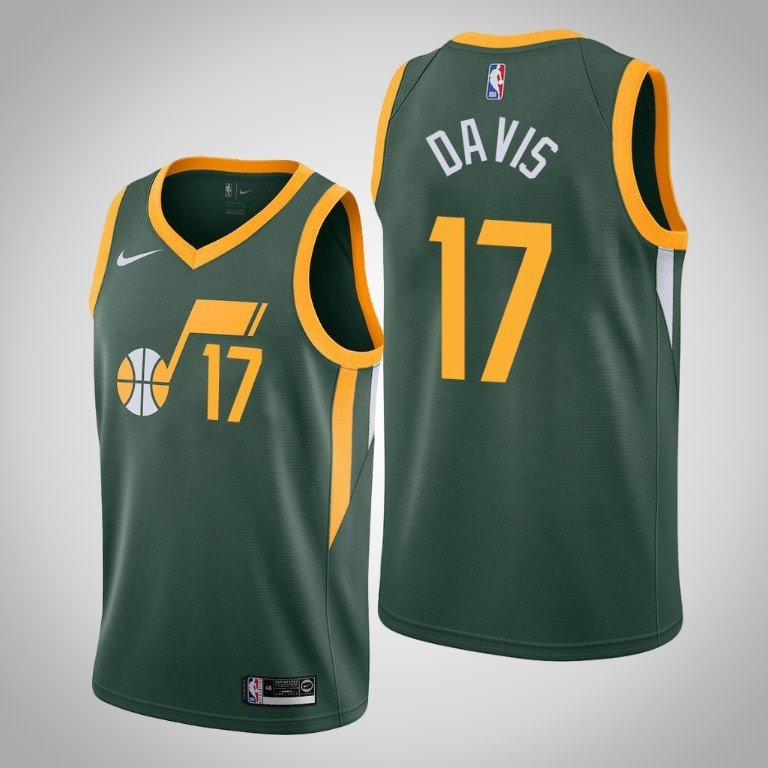 Men's Utah Jazz #17 Ed Davis Earned Edition Swingman Basketball Jersey Green