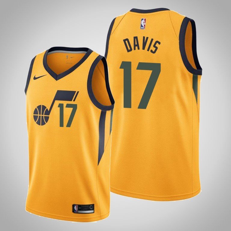 Men's Utah Jazz #17 Ed Davis Statement Edition Swingman Basketball Jersey Yellow