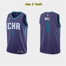 men's & youth Charlotte Hornets #1 LaMelo Ball Jersey 2023 Purple Statement Swingman Basketball