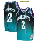 men's & youth Charlotte Hornets #2 Larry Johnson Jersey Teal_Black Classics Player Basketball