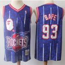 Men's & Youth BAPE Joint Houston Rockets #93 Retro Basketball Jersey Blue Stitched