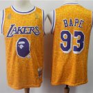 Men's & Youth BAPE Joint Lakers #93 Throwback Basketball Jersey Yellow Stitched