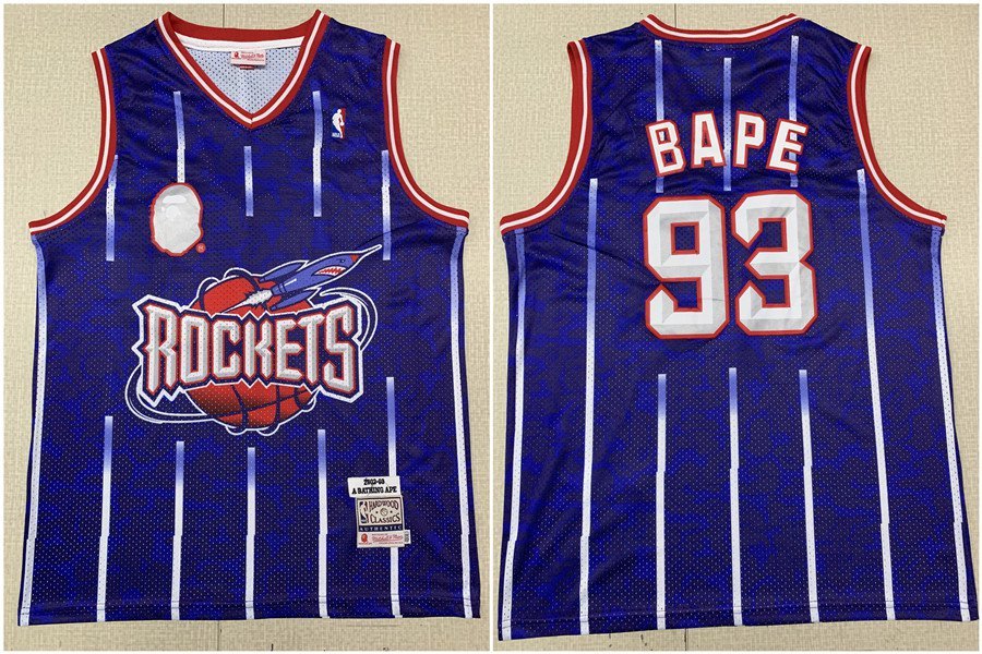 Men's & Youth BAPE x MITCHELL & NESS Houston Rockets #93 Throwback Jersey Blue