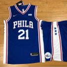 Men's & Youth Philadelphia 76ers #21 Joel Embiid Blue Basketball Jersey and Shorts