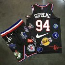 Men's & Youth Suit SUPREME #94 NBA Teams LOGO Black Basketball Jersey and Shorts