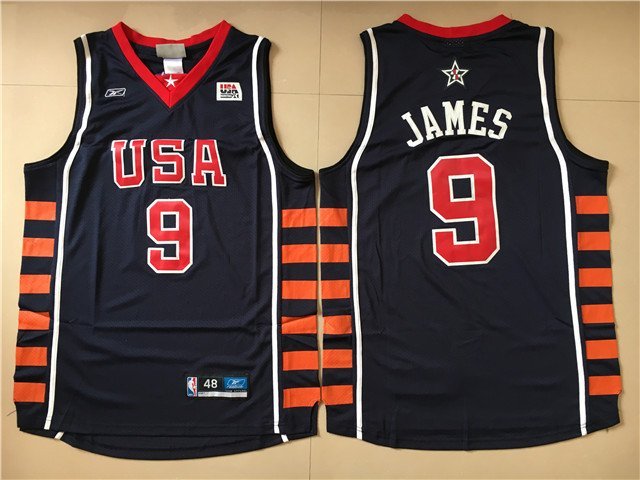Men's & Youth Lebron James #9 Throwback 2004 Team USA BasketBall Jersey Navy Stitched