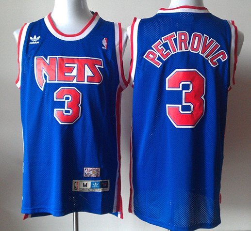 Men's & Youth Nets #3 Drazen Petrovic Retro Swingman Basketball Jersey Blue Stitched