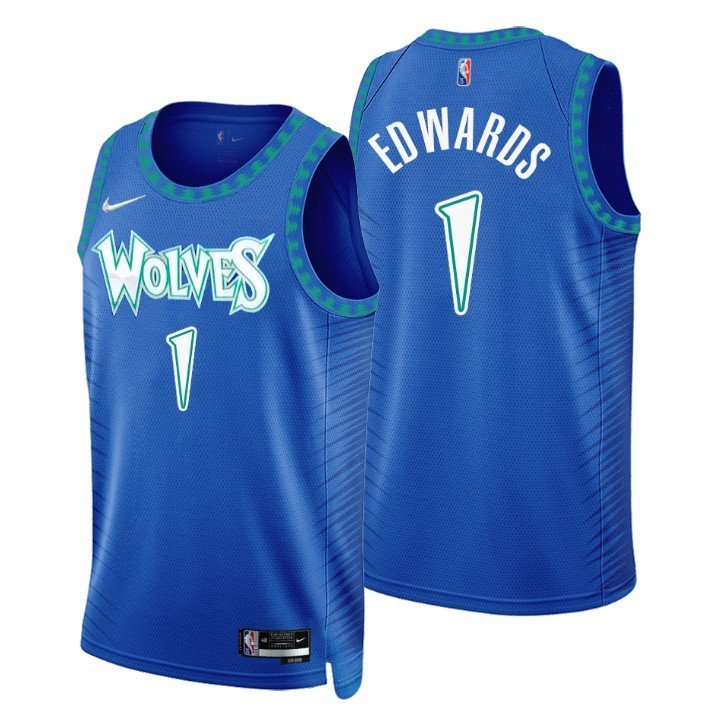Men's Minnesota Timberwolves #1 Anthony Edwards Jersey 2022 Mixtape Edition Royal 75th