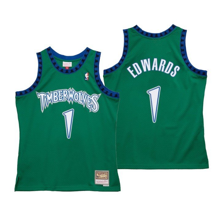 Men's Minnesota Timberwolves #1 Anthony Edwards Jersey Green Classics Reload 2.0