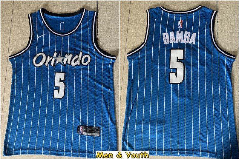Men's Orlando Magic 5# Mohamed Bamba Jersey Blue Stripe Swingman Basketball