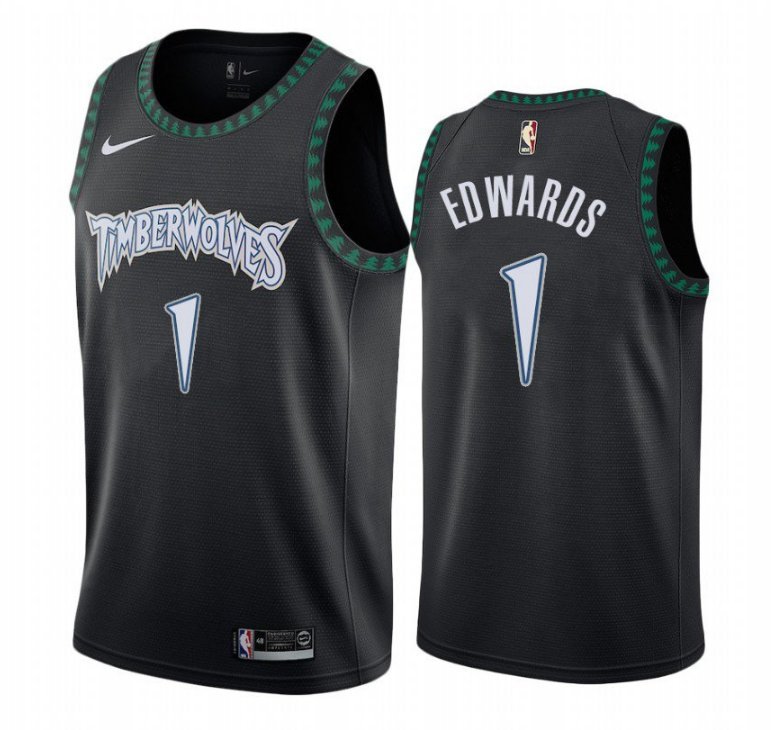 Men's Minnesota Timberwolves #1 Anthony Edwards Jersey Throwback Black Classic