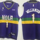 Men's New Orleans Pelicans #1 Zion Williamson Jersey 2023 Purple City with no.6 Patch