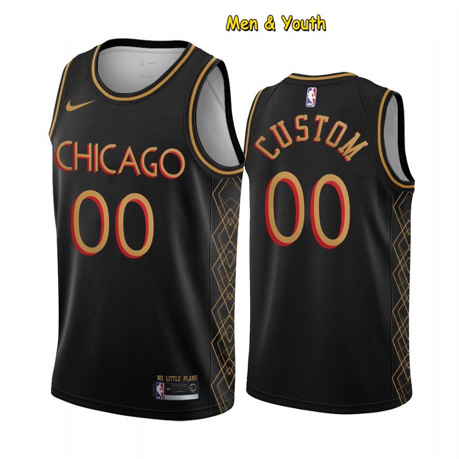 Men's Chicago Bulls #00 Custom Name Number Jersey 2021 Black City Edition Basketball