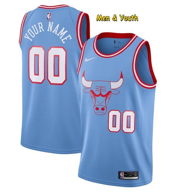 Men's Chicago Bulls #00 Custom Name Number Jersey Blue City Edition Swingman Basketball