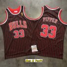 Men's Chicago Bulls #33 Scottie Pippen Jersey Black Pinstripe Gold Classics Basketball