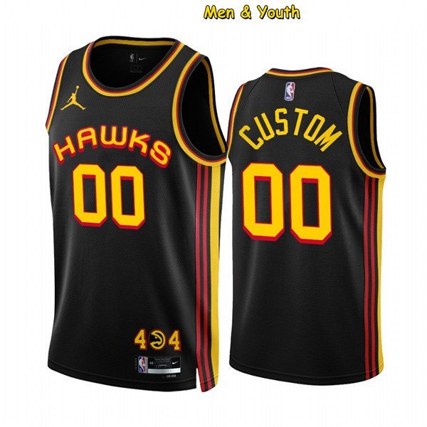 Men's Atlanta Hawks #00 Custom Name Number Jersey 2023 Black Statement Edition