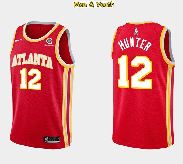 Men's Atlanta Hawks #12 De'Andre Hunter Jersey 2021 Red Icon Edition Swingman Basketball