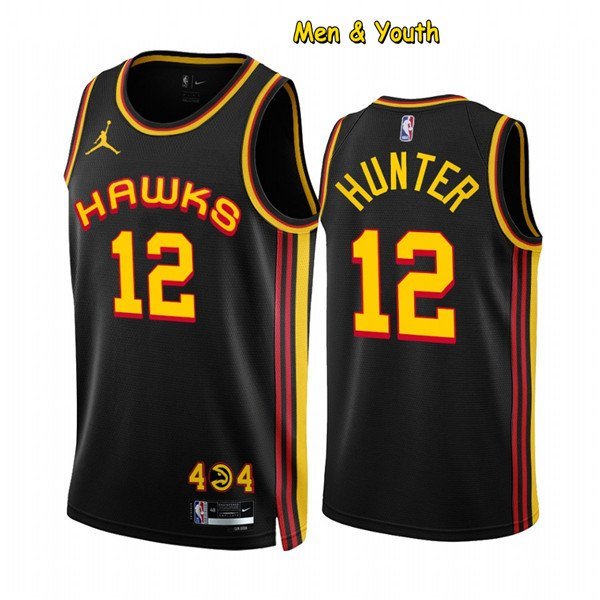 Men's Atlanta Hawks #12 De'Andre Hunter Jersey 2023 Black Statement Swingman Basketball