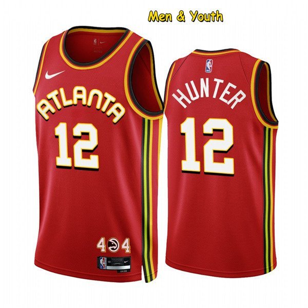 Men's Atlanta Hawks #12 De'Andre Hunter Jersey 2023 Red Icon Edition Swingman Basketball