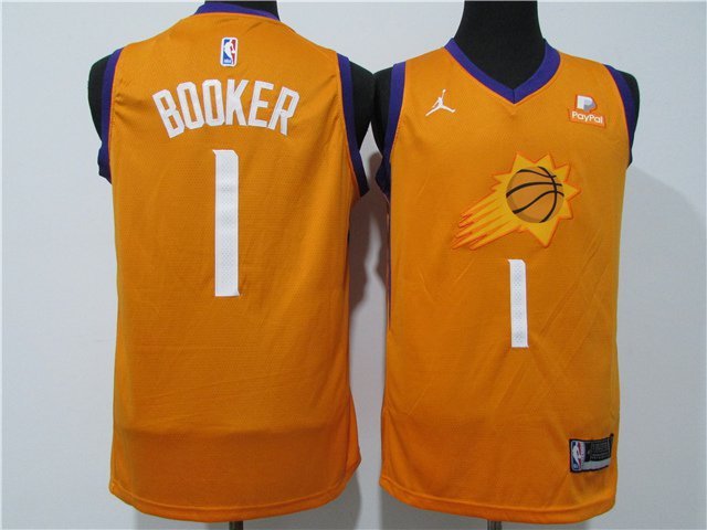 Men's  Phoenix Suns #1 Devin Booker Jersey 2021 Orange Statement Edition Swingman Basketball
