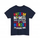 Autism Mom T-shirt, Raising Hero Autism Awareness Messy Bun Woman Shirt