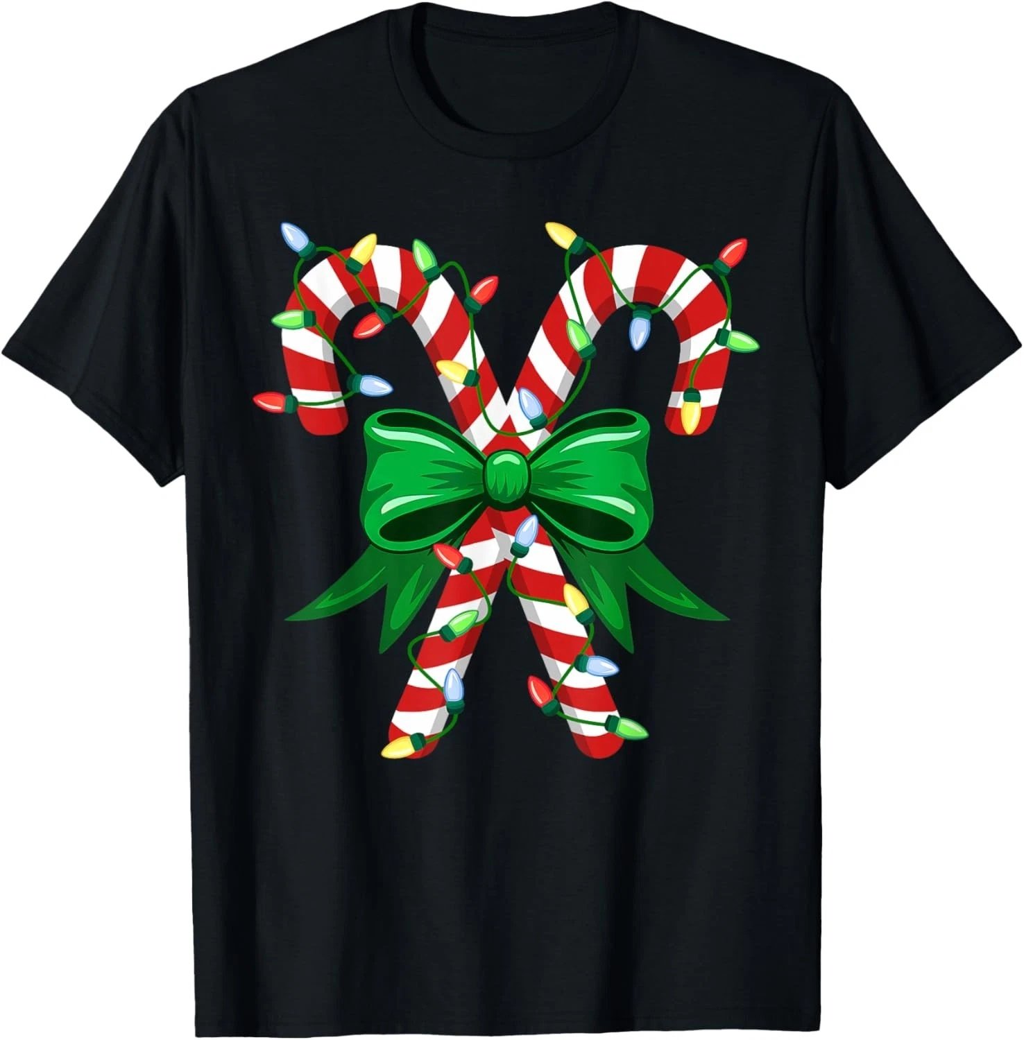 Candy Cane Christmas Lights Funny Xmas Family Men Women Kids T-Shirt