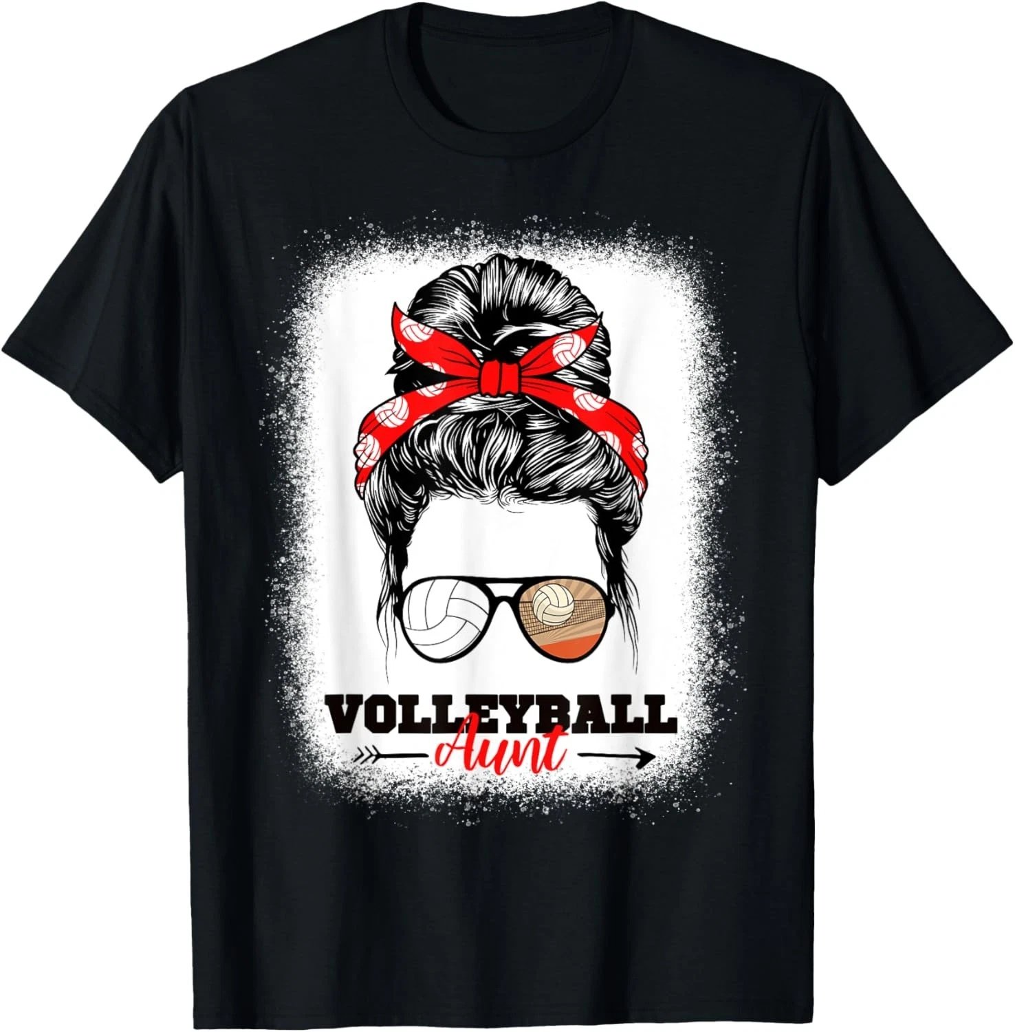 Volleyball Aunt Bleached Messy Bun Volleyball Auntie Love T-Shirt