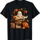 Vintage Ghost Book Reading Pumpkin Gothic Halloween Teachers T-Shirt