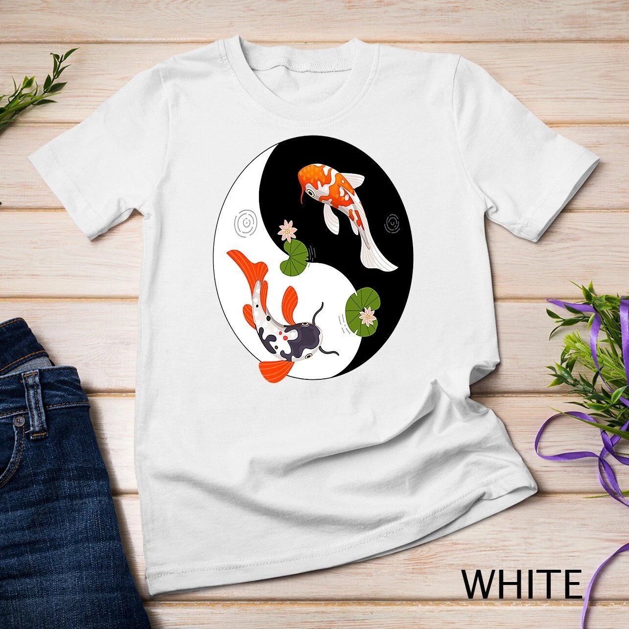 Japanese Yin Yang Koi Fish Design Koi Pond Meditation Premium Unisex T-shirt