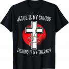 Jesus Is My Saviour Fishing Is My Therapy Christian Fisher T-Shirt