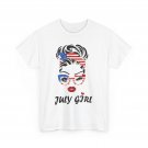 July Girl T-Shirt, Fourth of July Celebration Messy Bun Woman T-Shirt