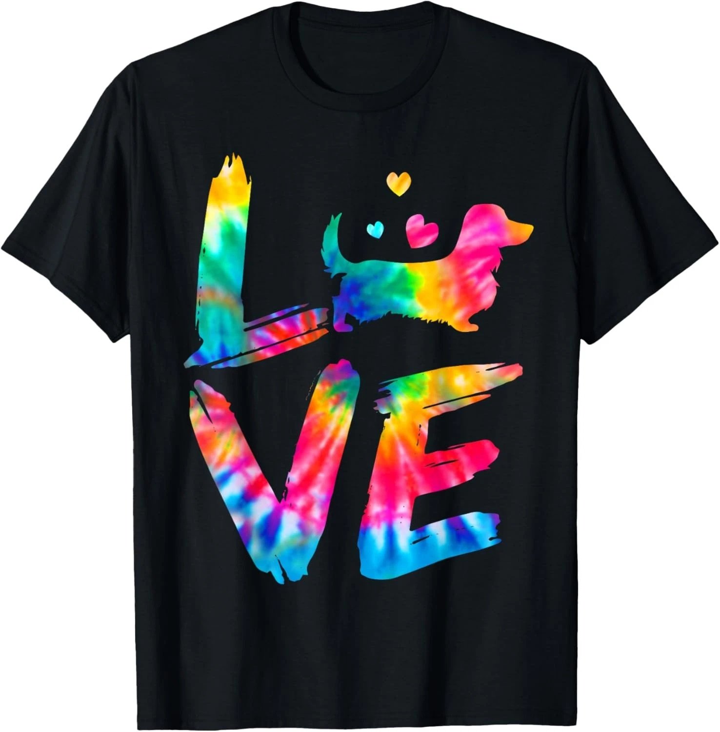 Long Haired Dachshund Tie Dye Love Dog Mom Dad T-Shirt