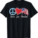 Patriotic Retro Peace Love Freedom USA Flag 4th of July T-Shirt