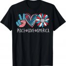 Peace Love America Daisy 4th July Patriotic US American Flag T-Shirt