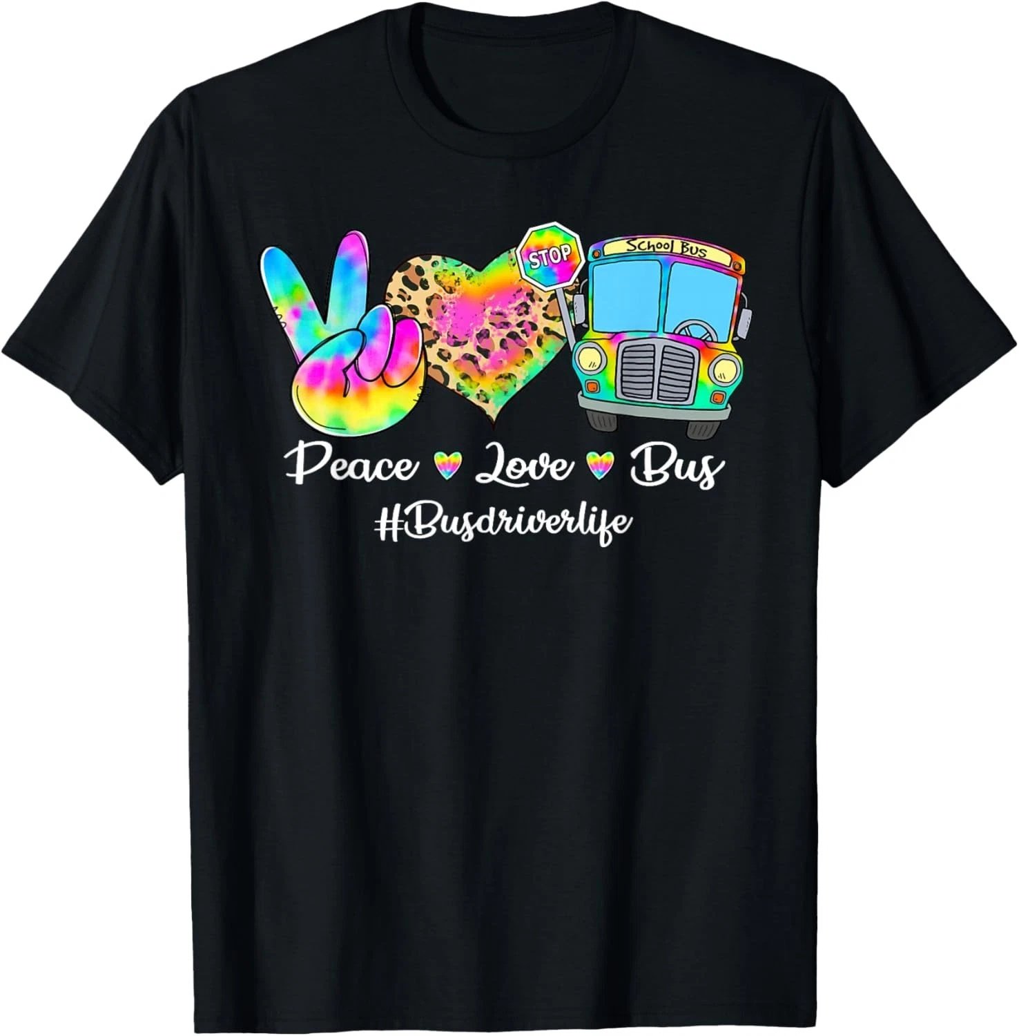 Peace Love Bus Tie Dye Leopard Bus Driver Life Gifts T-Shirt