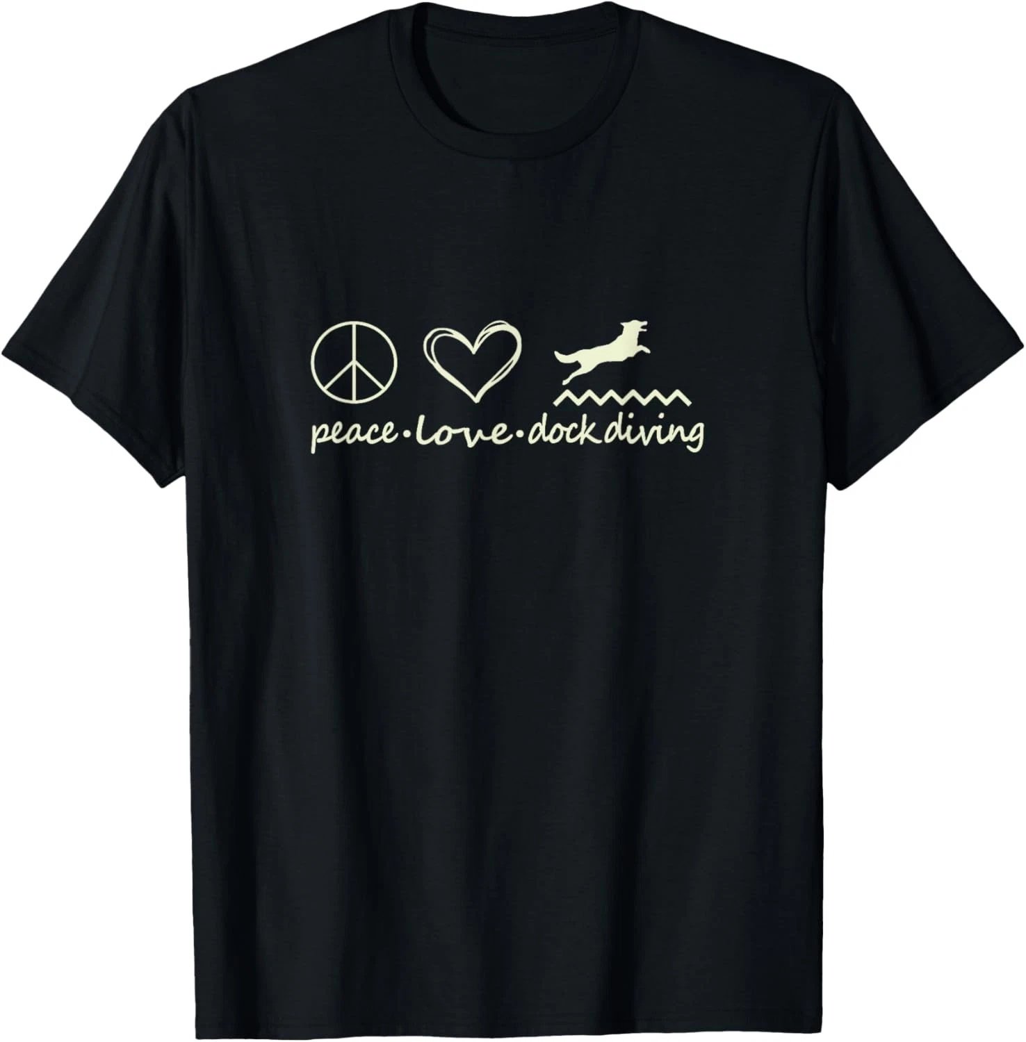 Peace Love Dog Dock Diving Dog Jumping Swimming T-Shirt