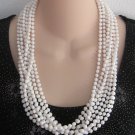 Multiple 8 Strand White Beaded Necklace Hong Kong Retro Chunky Vintage Jewelry 1950s