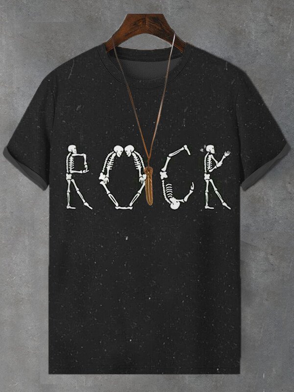 Men's Skeleton Bones Rock Graphic Print T-Shirt